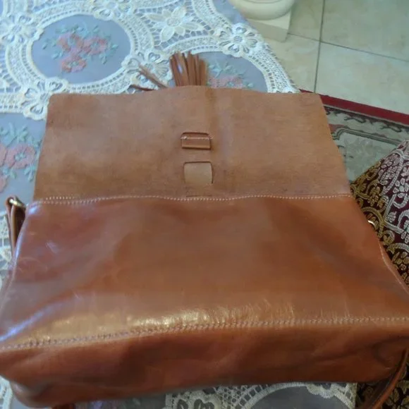 Satchel Savannah Ga Custom Made Saddle Brown Leather Foldover Crossbody Bag - Picture 4 of 15